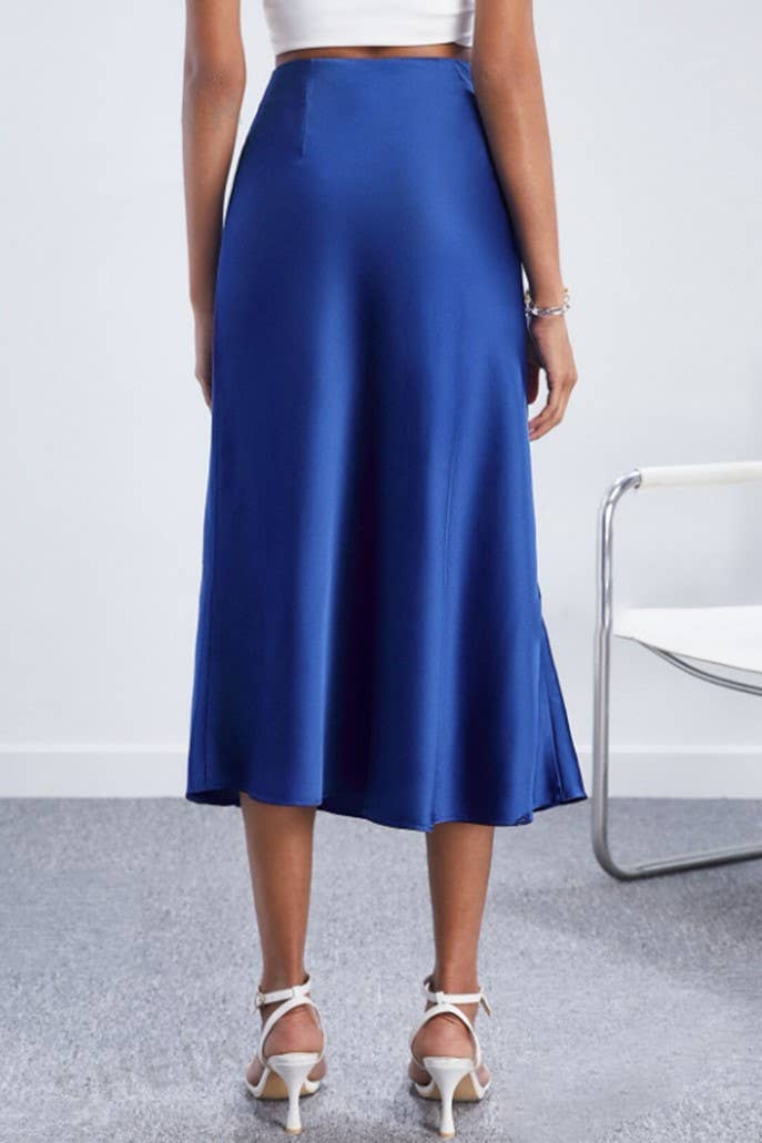 SATIN Front Split Midi Skirt