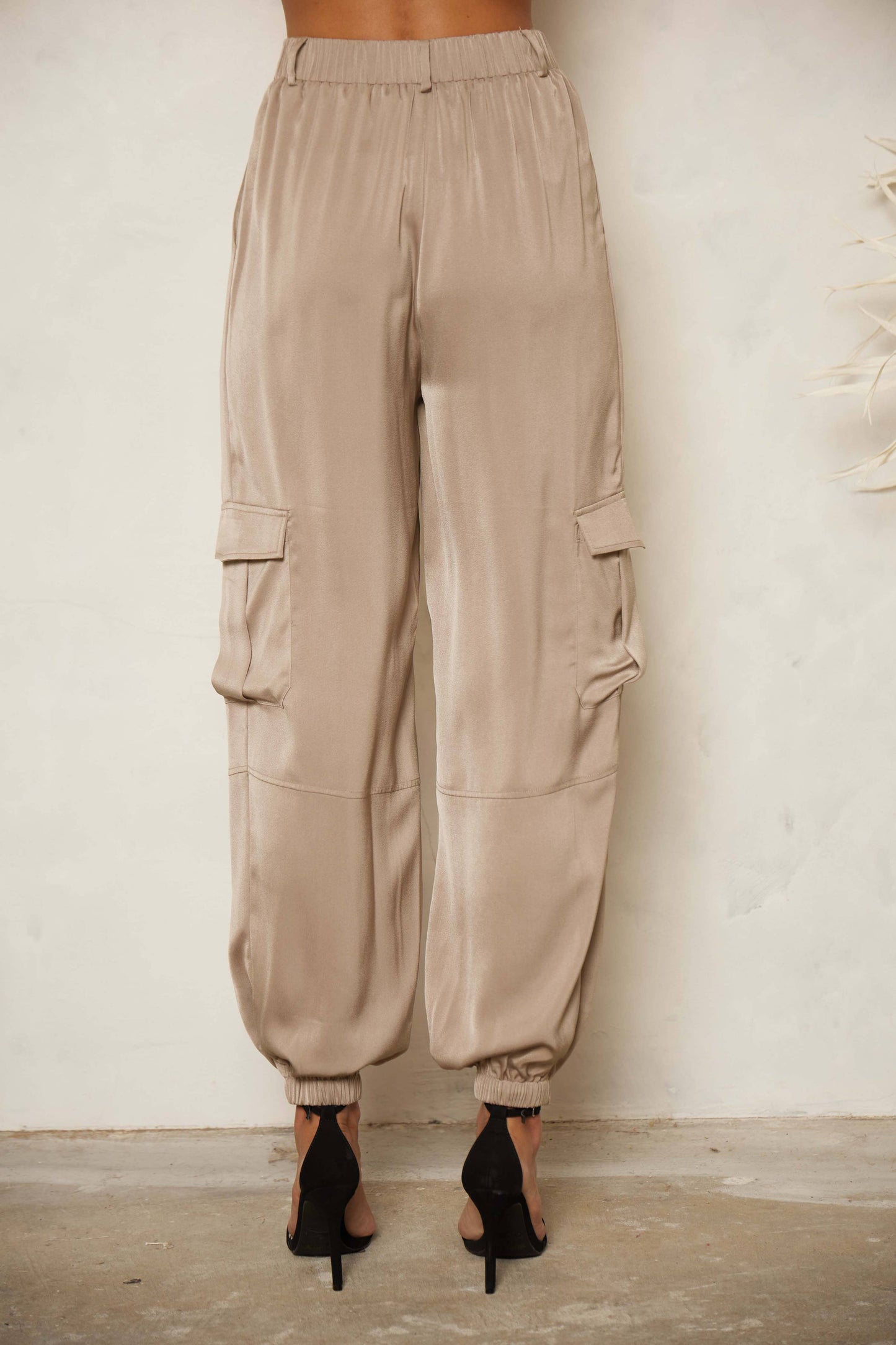 High Waisted Satin Utility Trousers