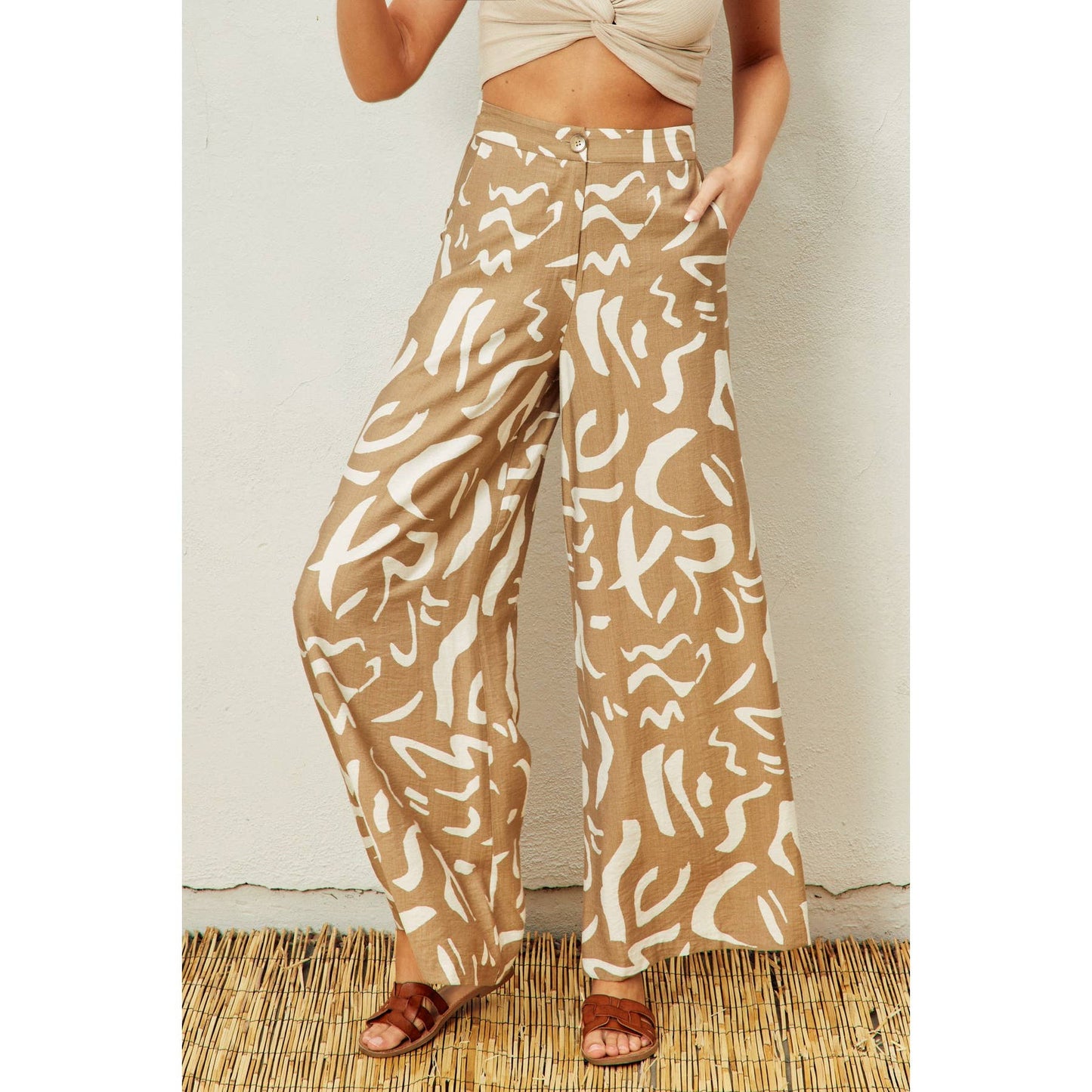 Tan Swirl Wide Leg Pants