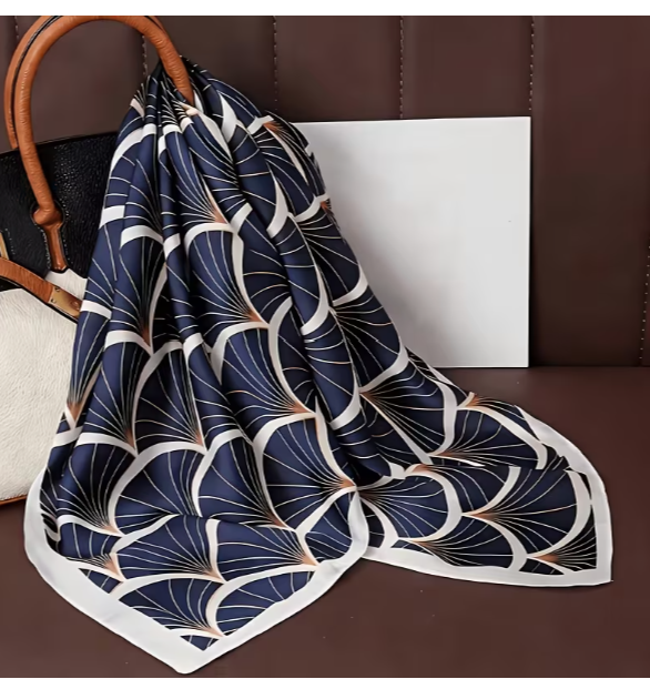 Blue and White Fan Print Scarf
