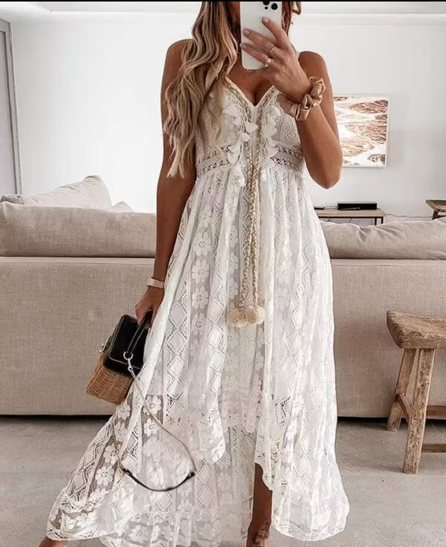 Lace Maxi Dress with Adjustable Straps