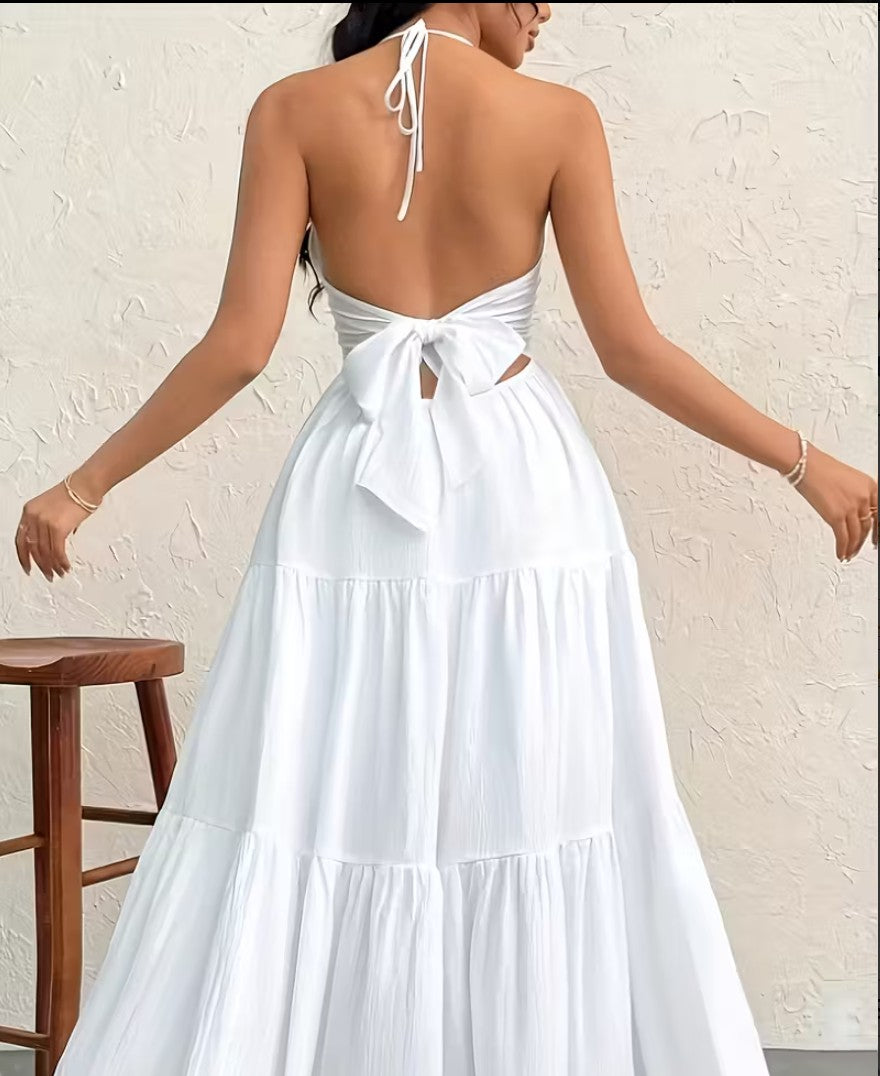 White Halter Maxi Dress