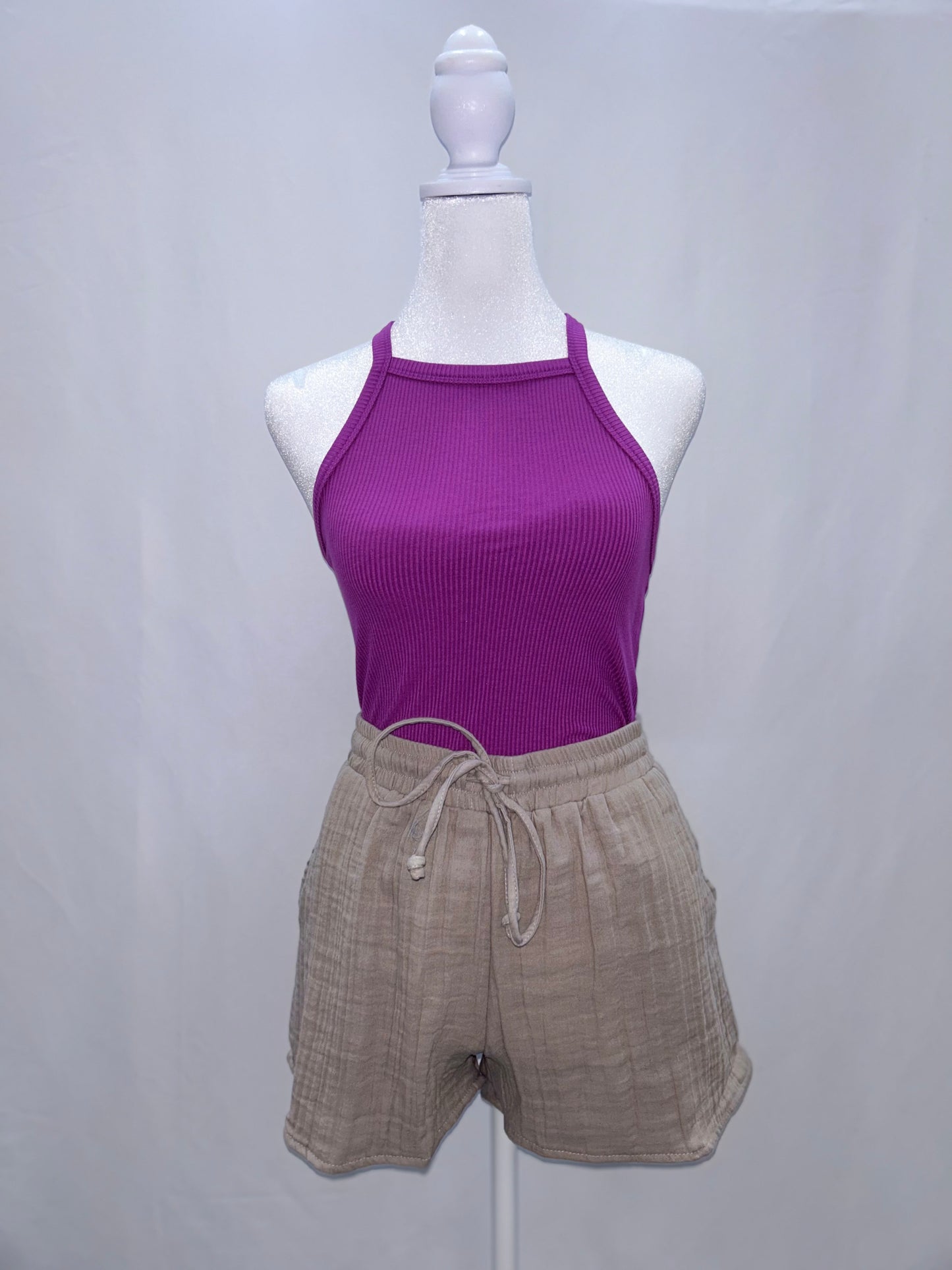 Halter Neck Y Back Basic Tank Top Violet S