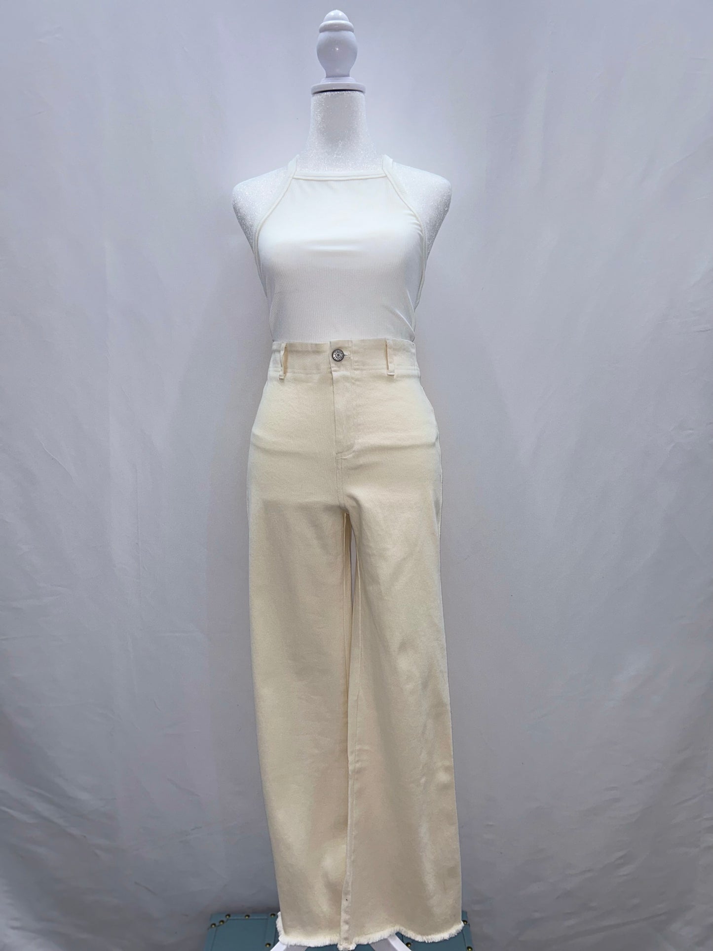 High Waisted Flare Pants Beige XL