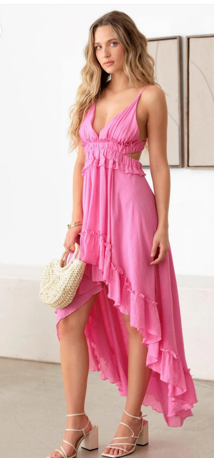 Asymmetric Ruffle Open Back Dress