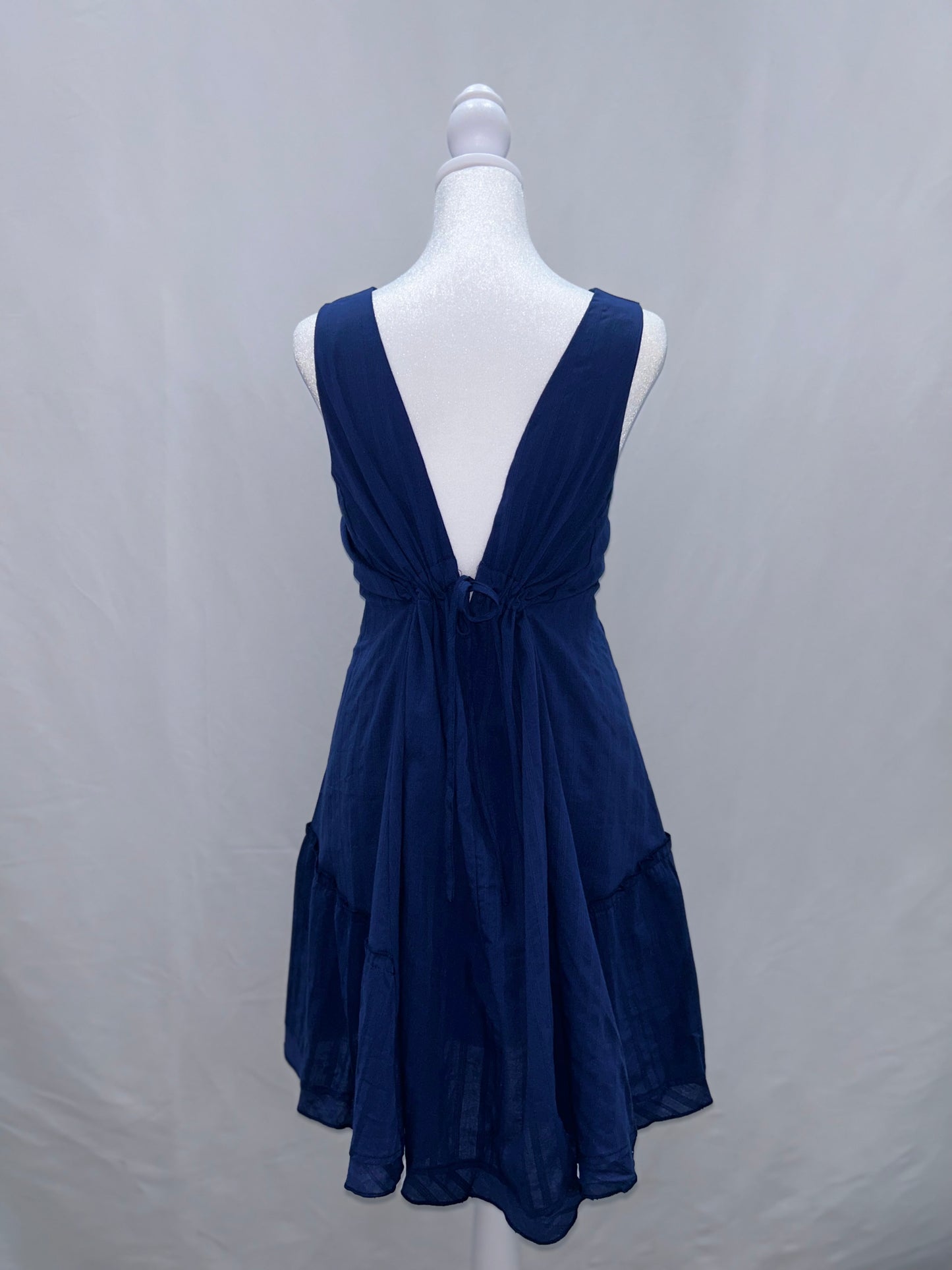 Sleeveless Solid Color Daily Short Dress Blue XL