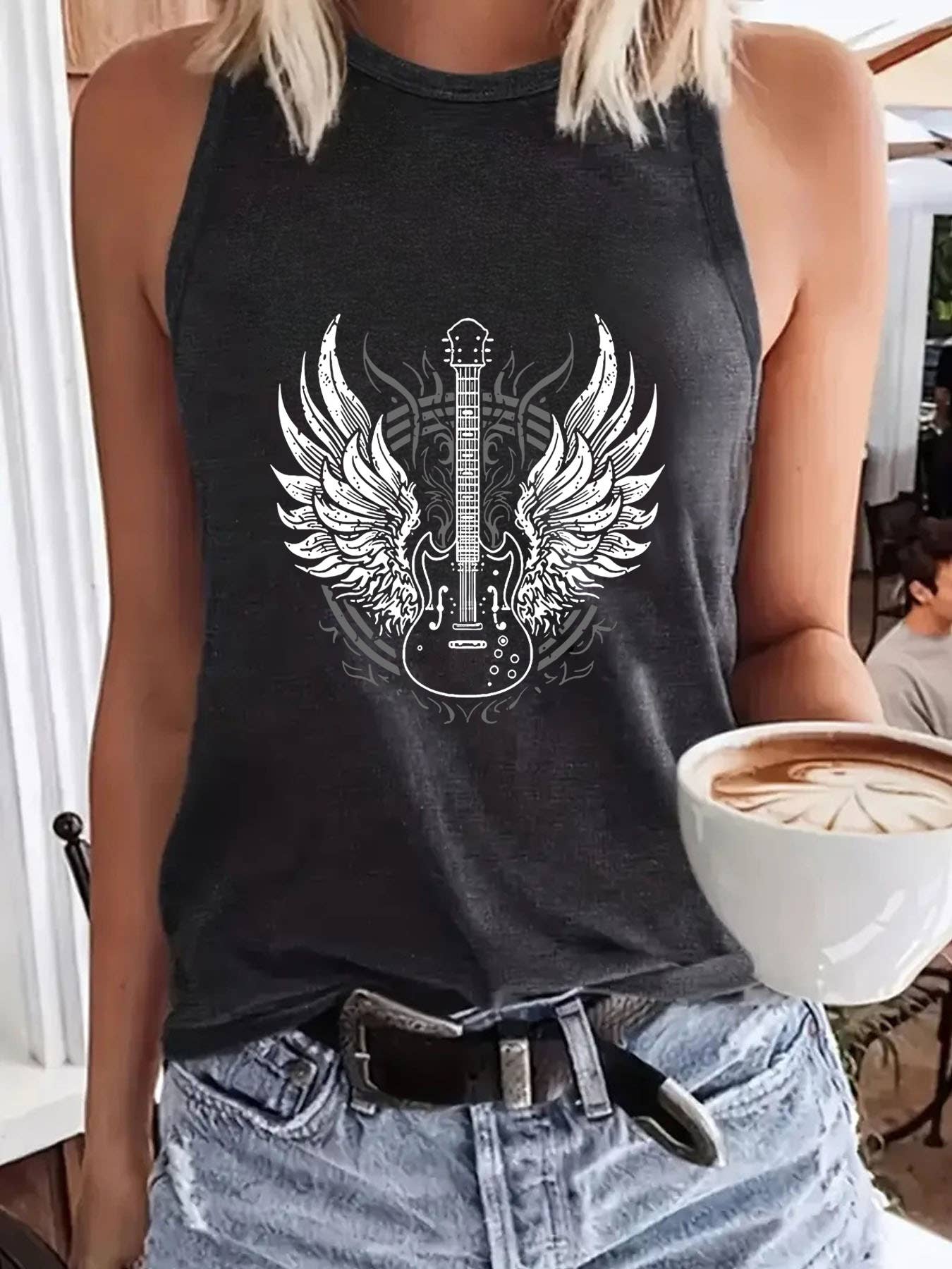 Guitar angel graphic tank top