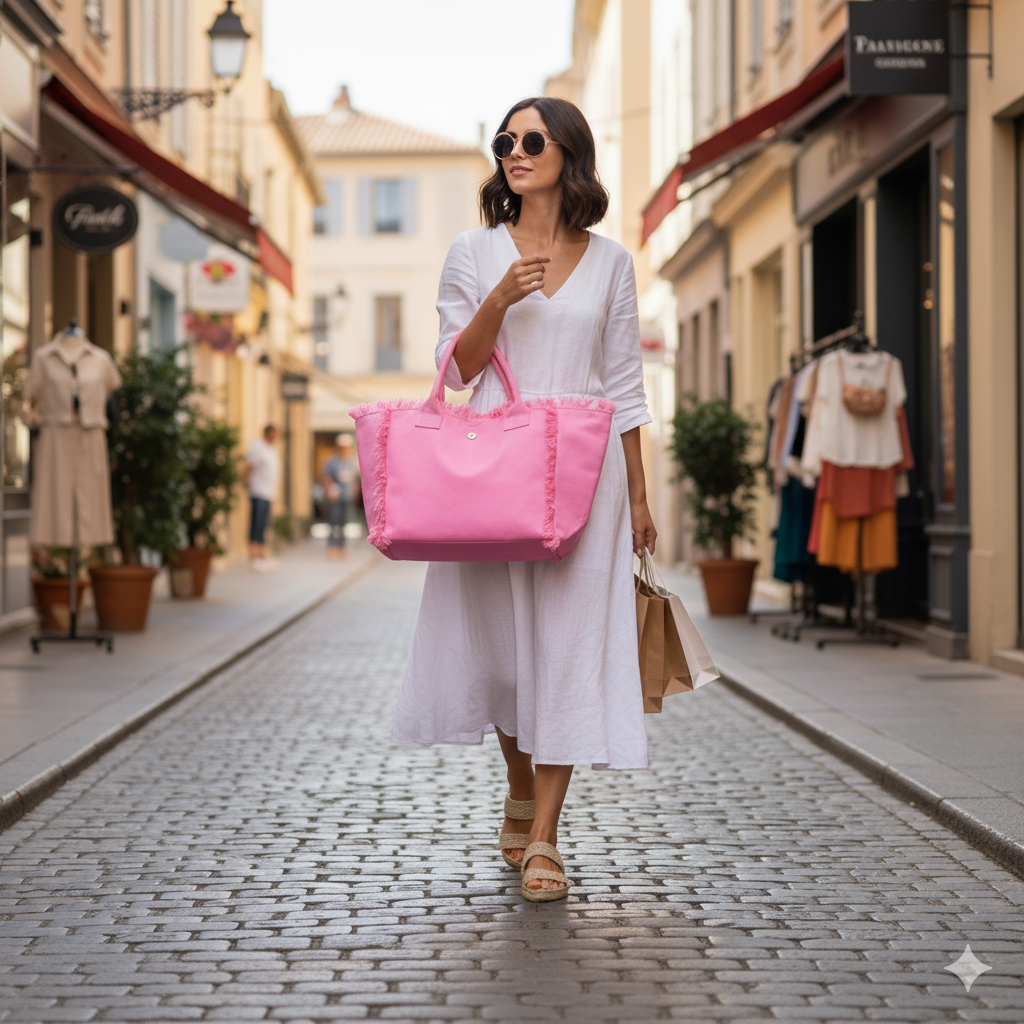 Fringe Canvas Tote Bag – Pink
