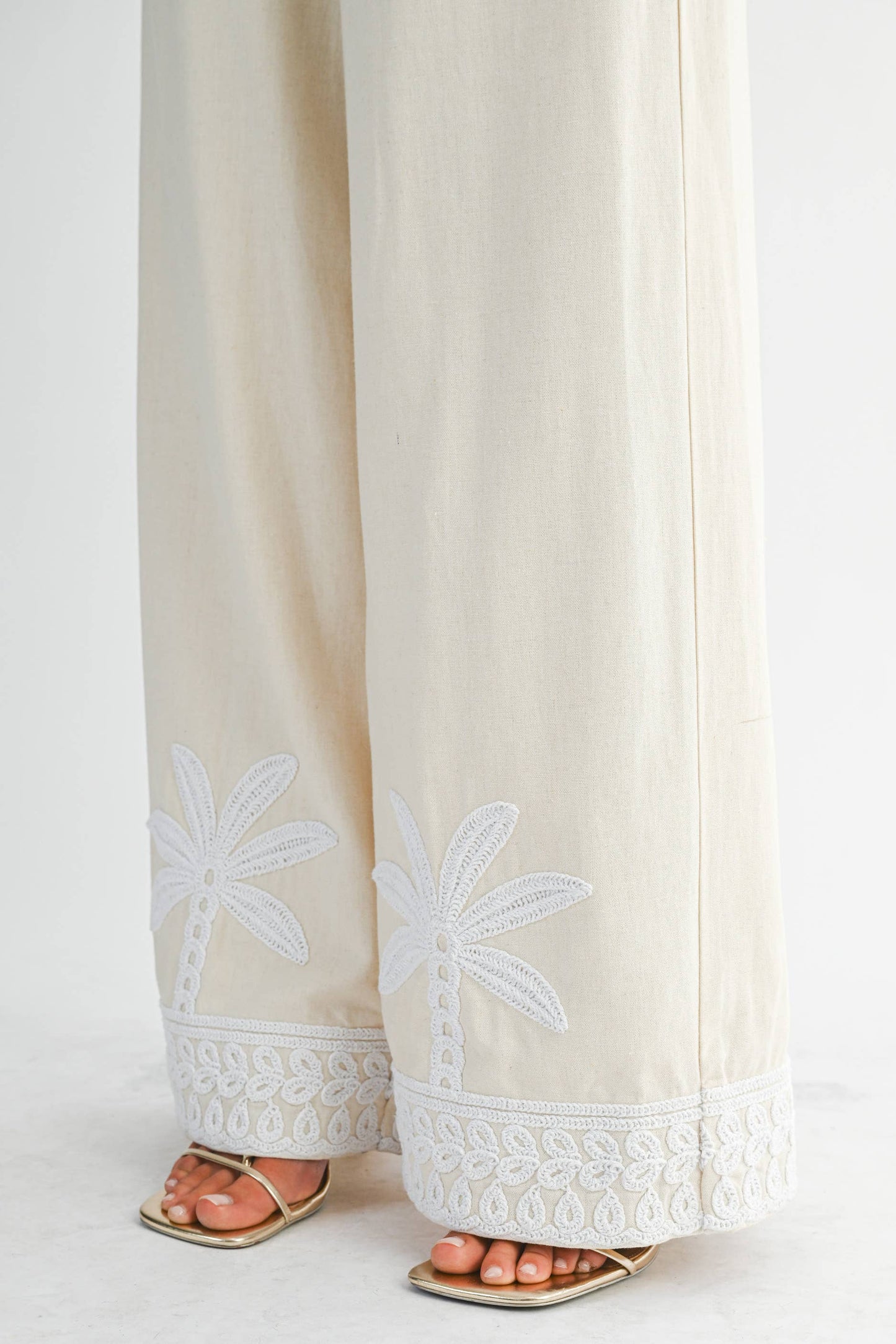 Embroidered Coastal Wide Leg Pants