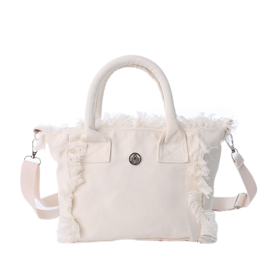 Fringe White Canvas Tote Mini