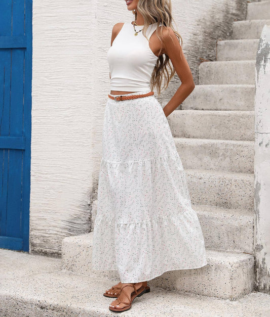 Sleeveless Ribbed Crop Top and Floral Tiered Midi Skirt