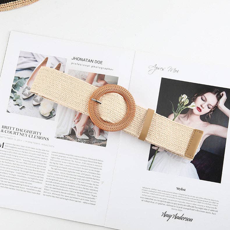 Straw Braided Belt With Round Buckle