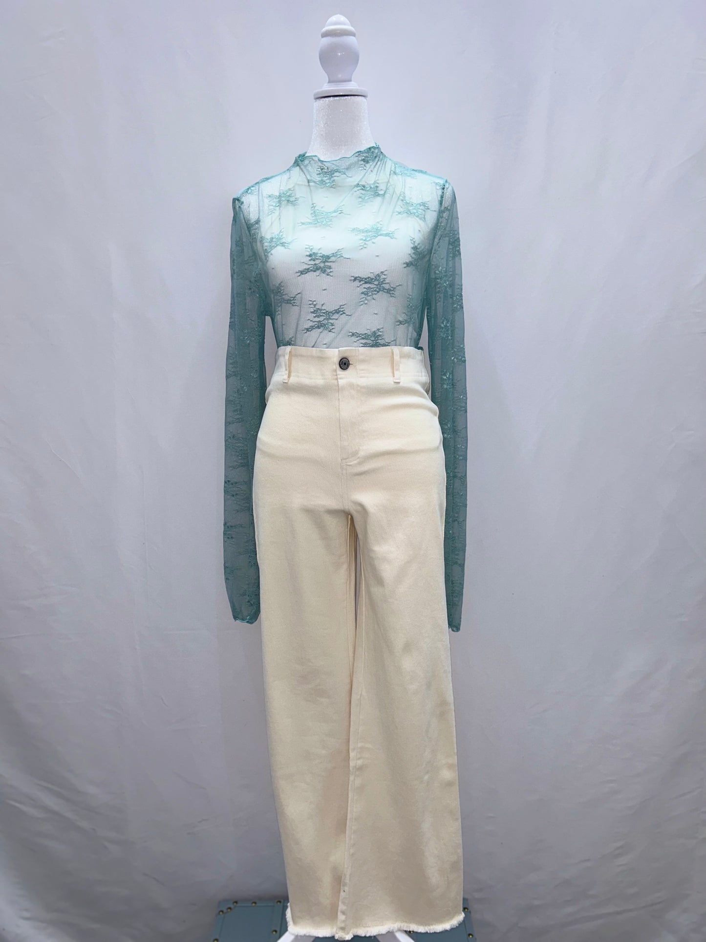 High Waisted Flare Pants Beige XL