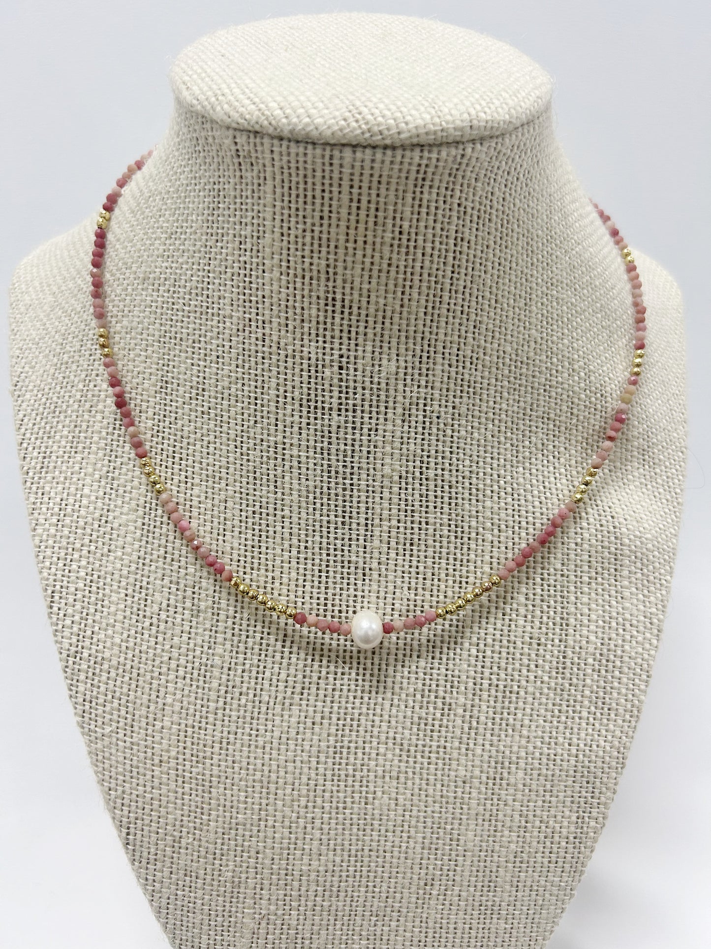 Sunrise Seed Bead with Gold and Pearl Necklace