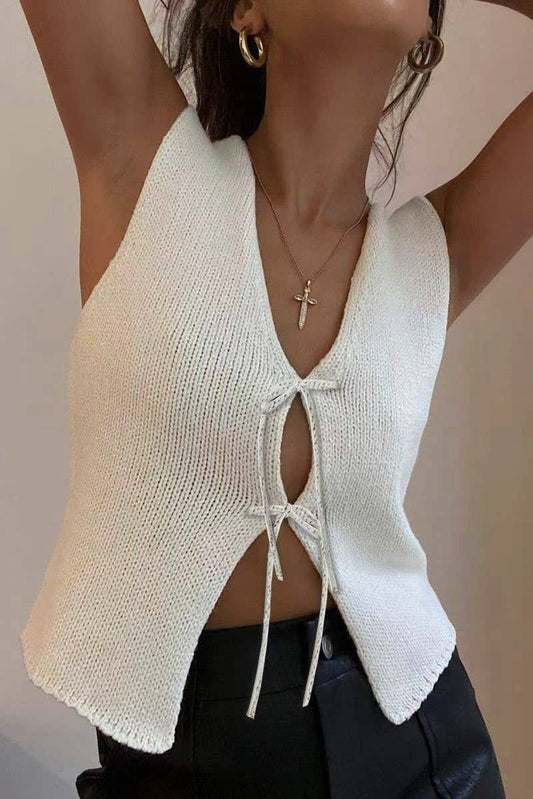 Stylish Sleeveless Lace-Up Knitted Vest