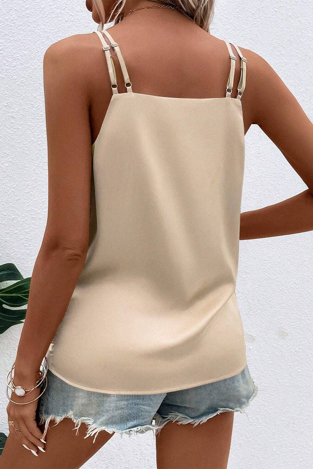 Wrap V Neck Ruched Satin Cami Top