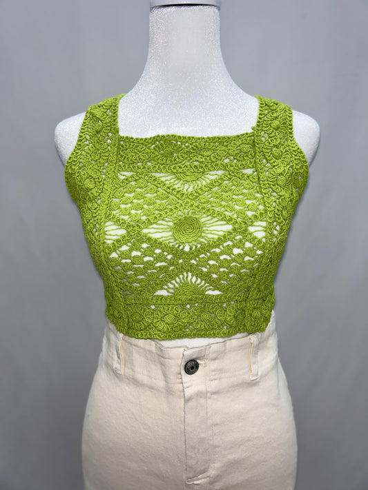 Tops:Green Handmade Vintage Crochet Camisole