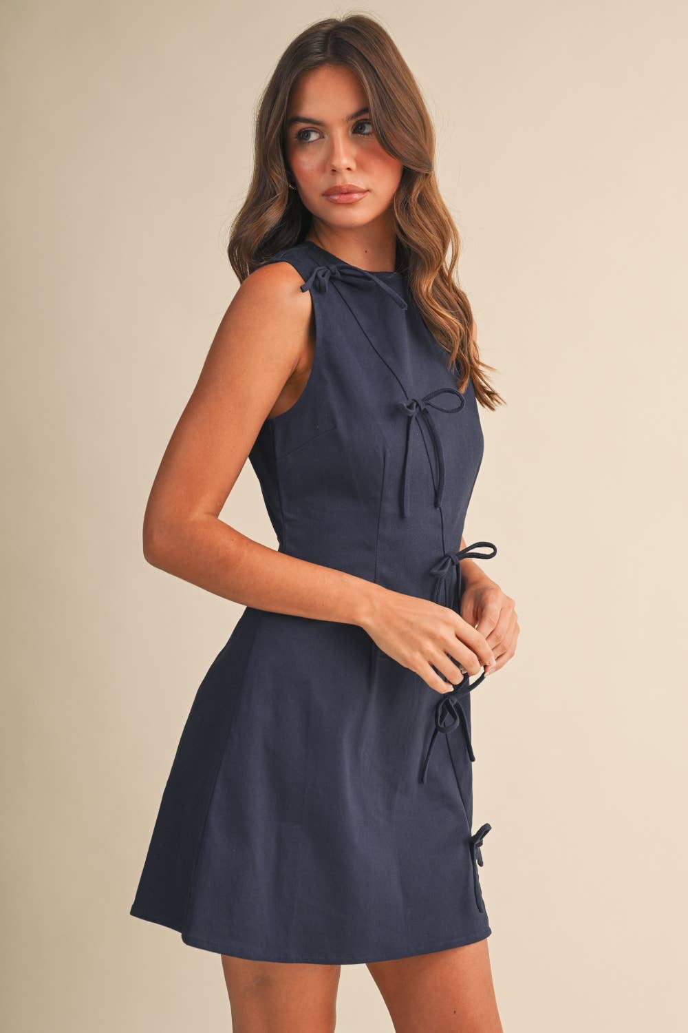RIBBON BOW TWILL MINI DRESS
