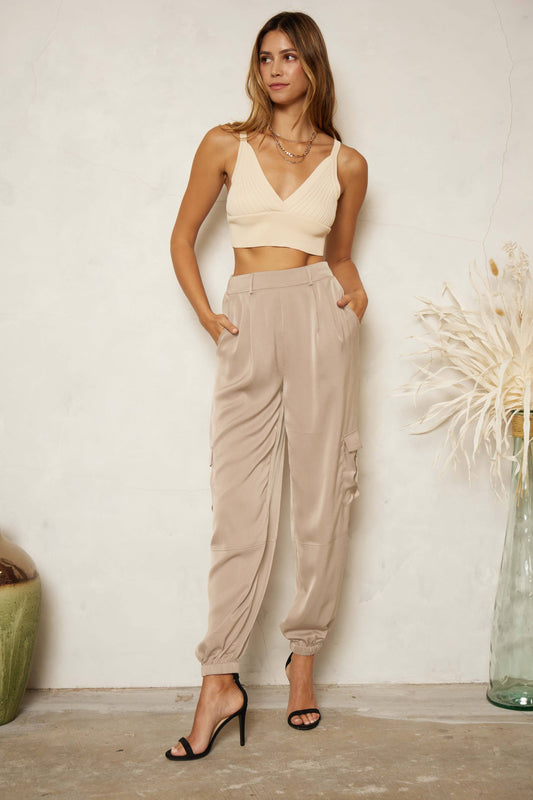 High Waisted Satin Utility Trousers