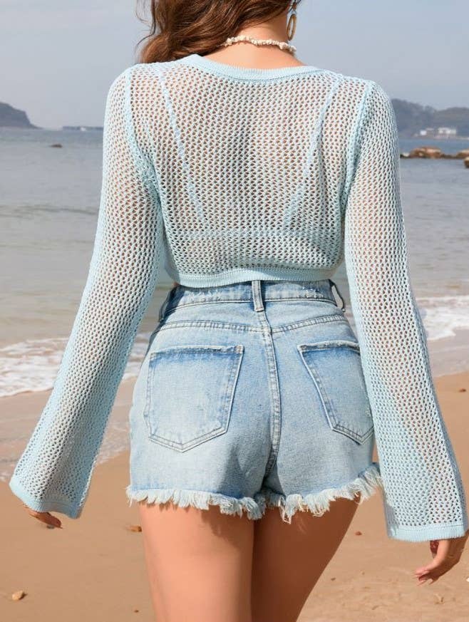 Summer Cut-Out Long-Sleeved Knitted Cover-Up