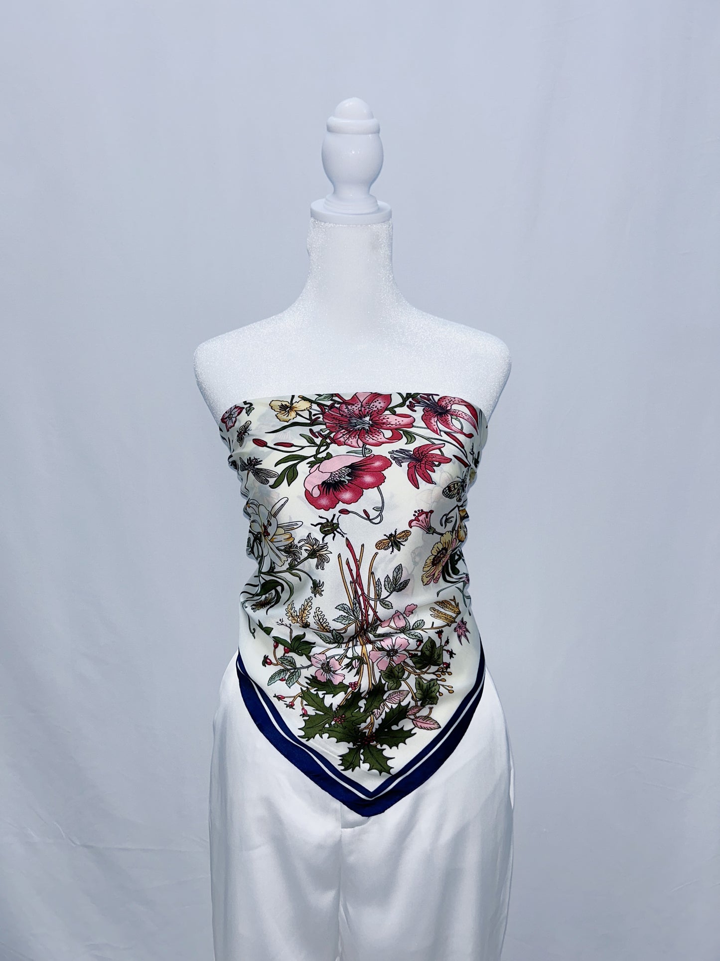 27" Floral Navy Edge Scarf