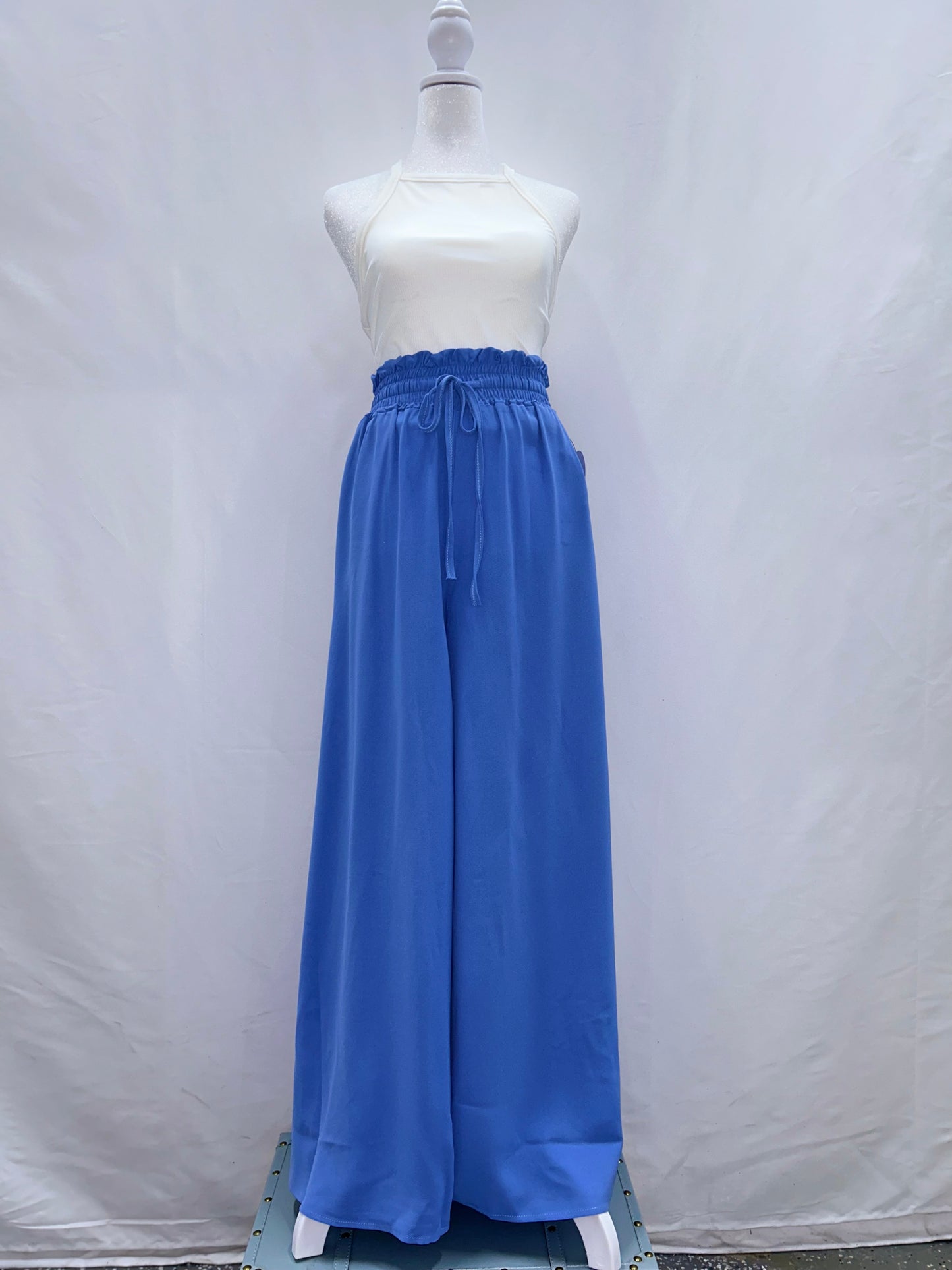 High Waist Wide Leg Daily Pants BLUE L