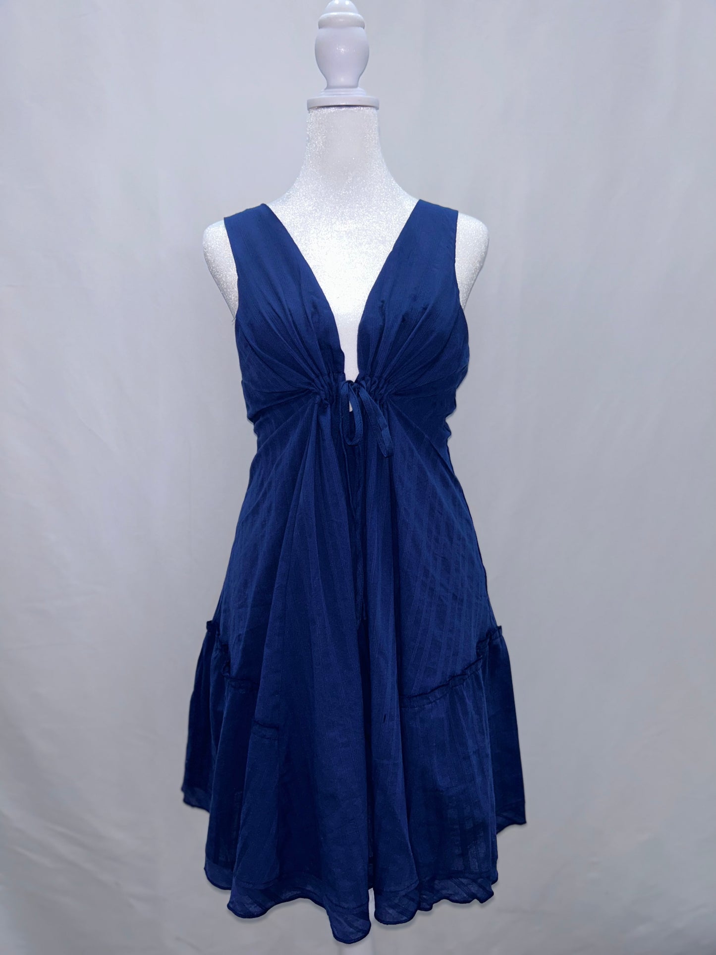 Sleeveless Solid Color Daily Short Dress Blue XL