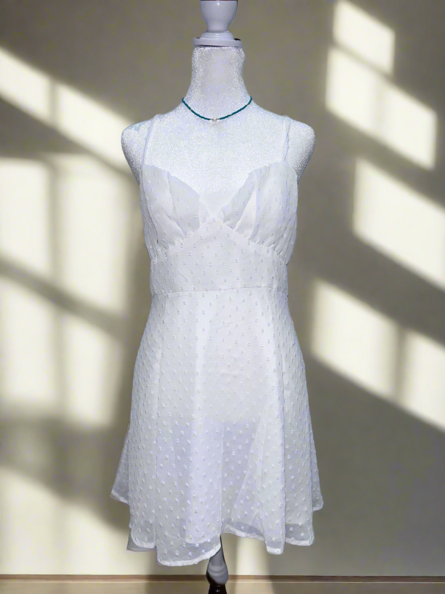 V-neck polka dot jacquard dress | White L