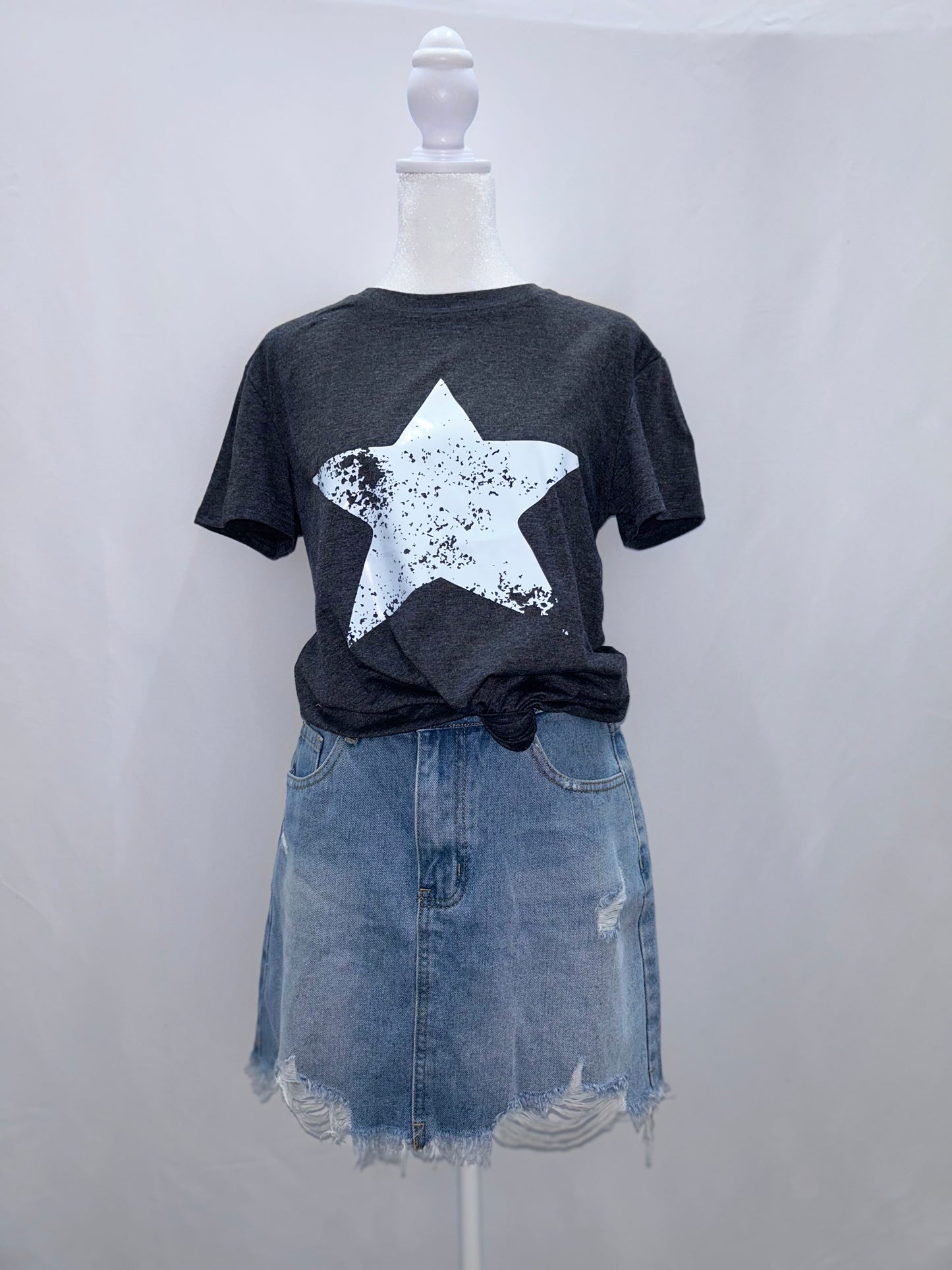 Star Print Crew Neck T-Shirt M