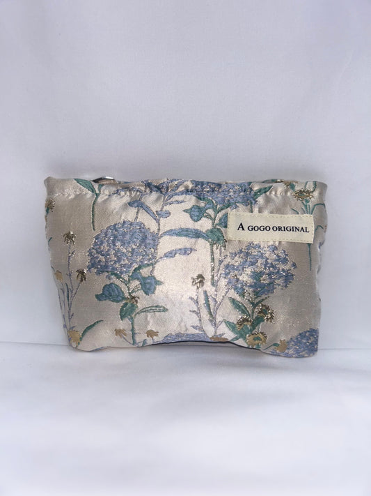 Basho Leaf  Cosmetic Bag Solid Floral Blue Small