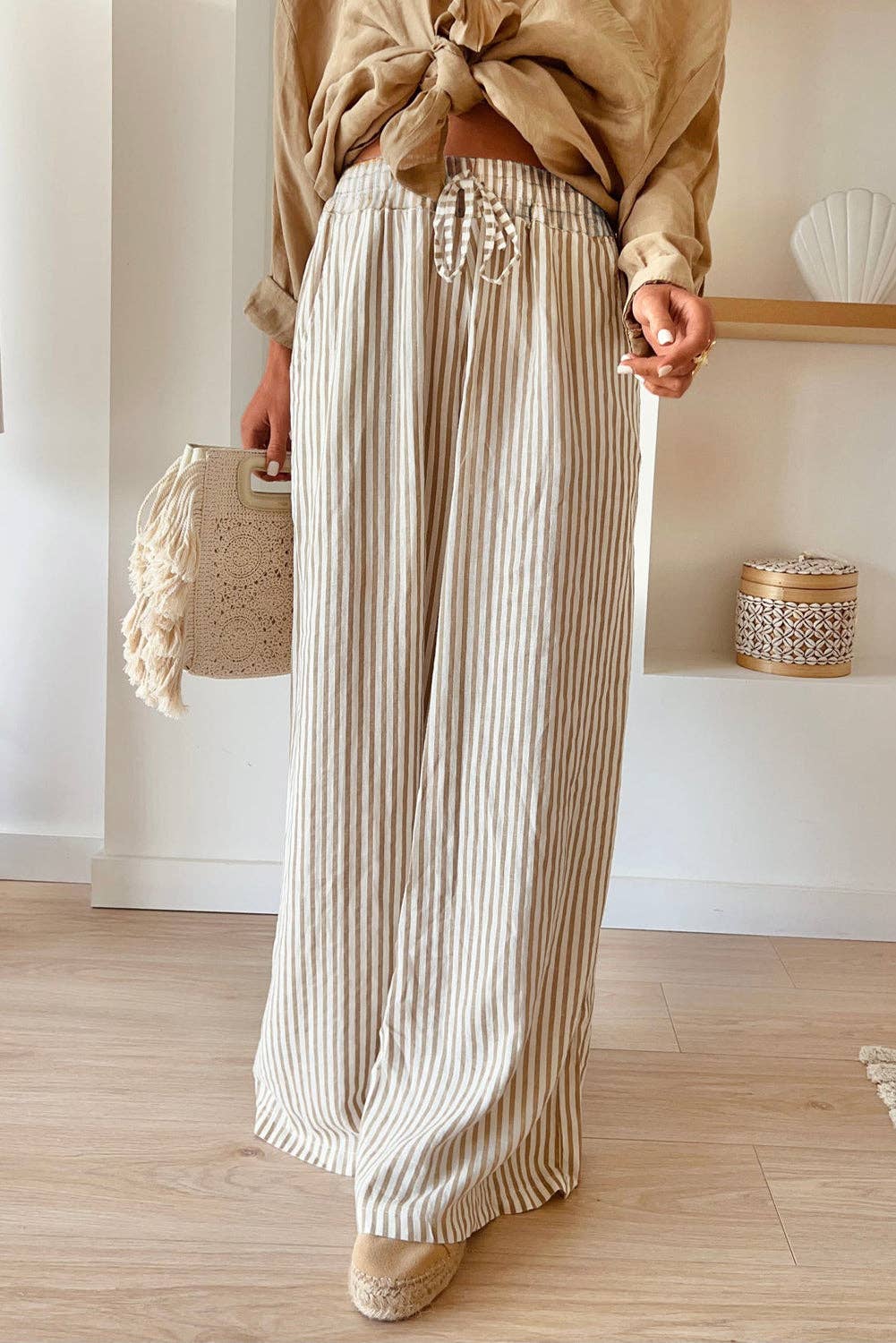 Stripe Drawstring Wide Leg Pants