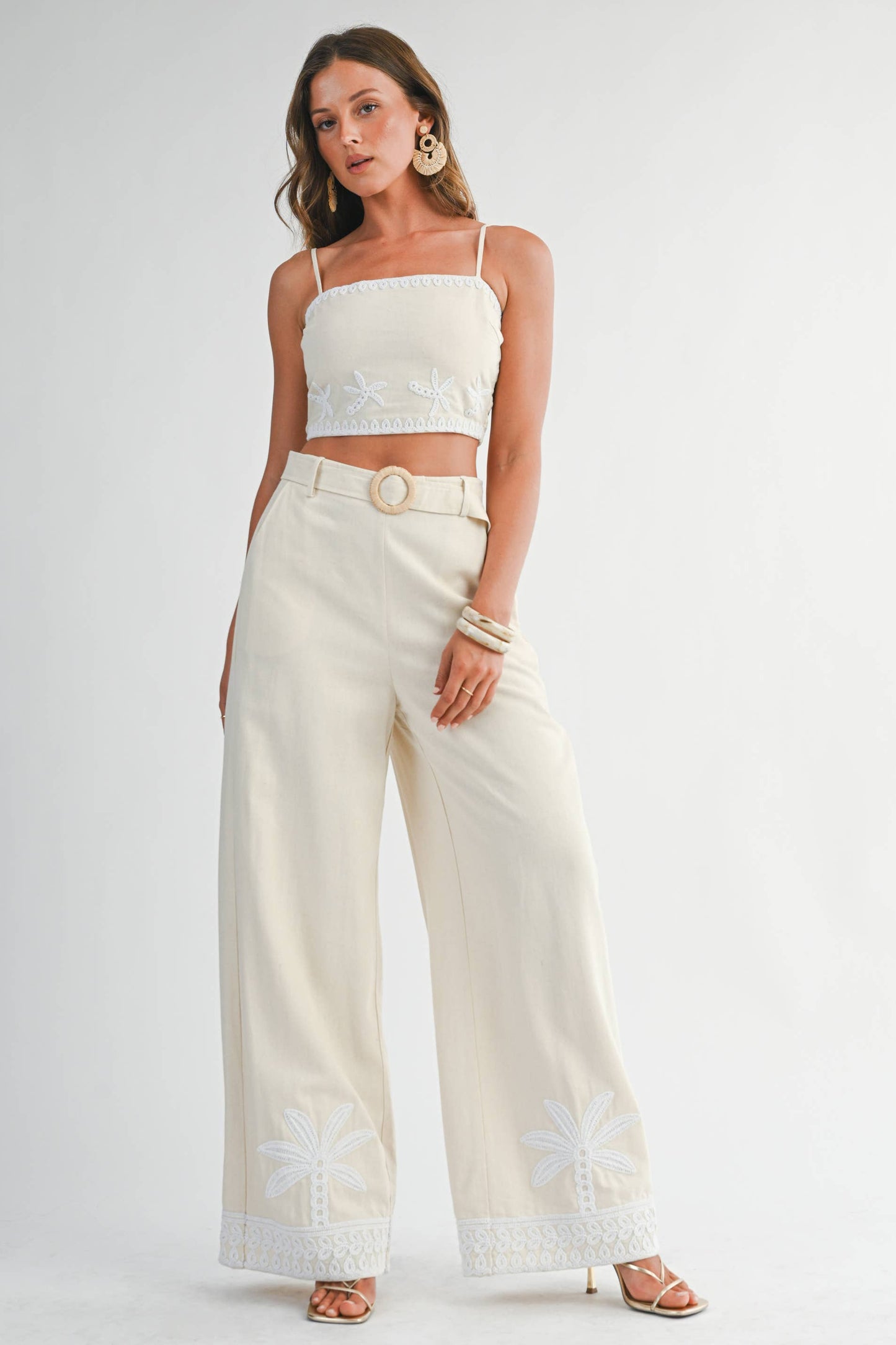 Embroidered Coastal Wide Leg Pants