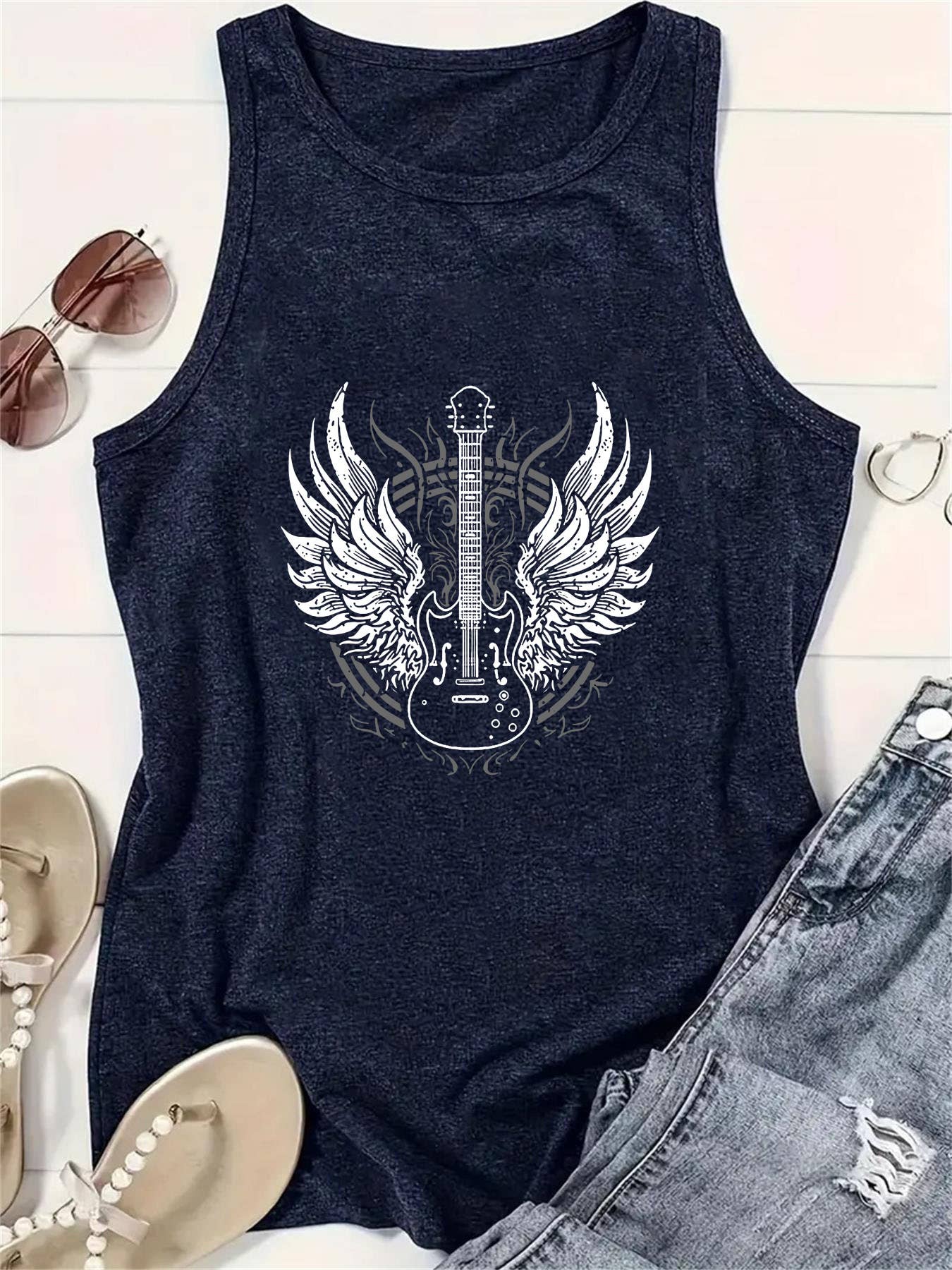 Guitar angel graphic tank top