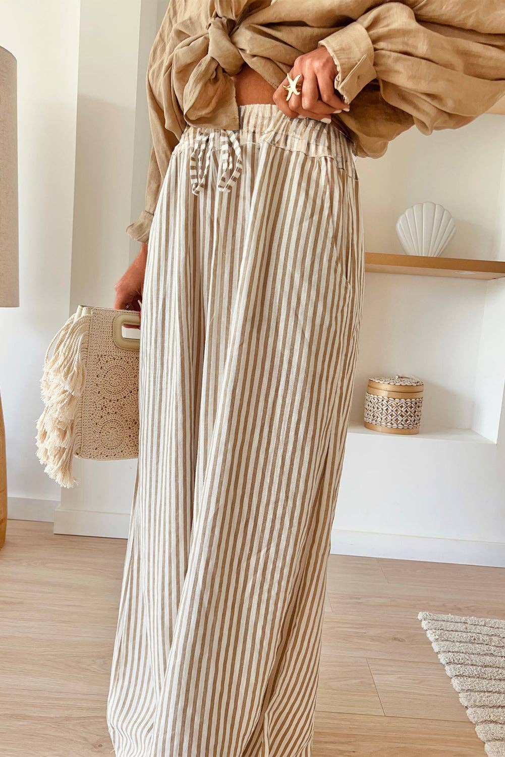 Stripe Drawstring Wide Leg Pants