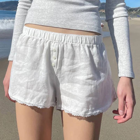 Relaxed Lace Trim Pull-On Boxer Shorts