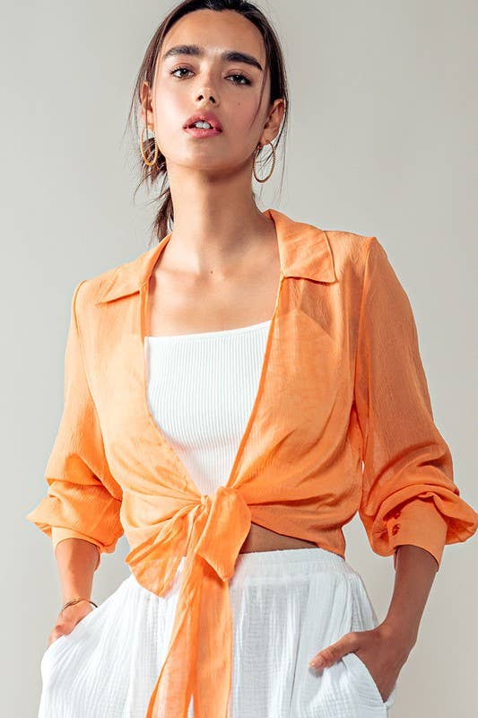 CHIFFON DRAPE TIE SHIRT