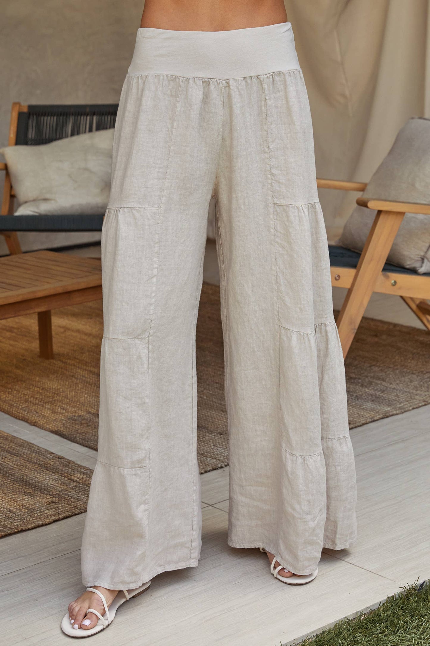 LINEN TIERED PALAZZO PANT (2-36/255005-SOLID)