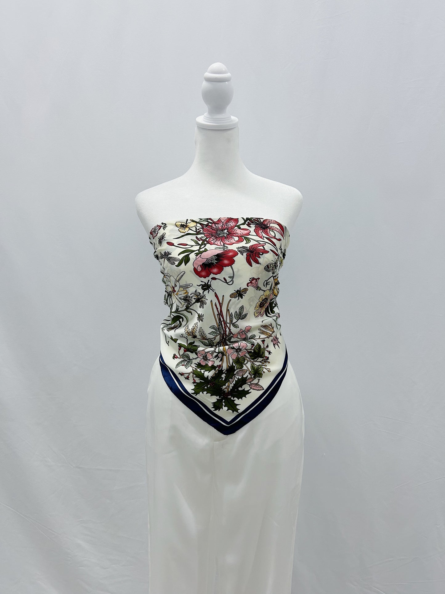 27" Floral Navy Edge Scarf