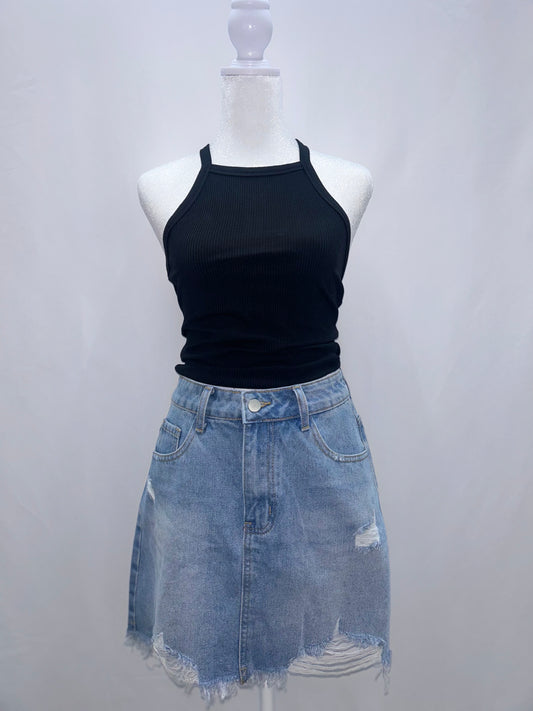 Raw Hem Denim Mini Skirt L