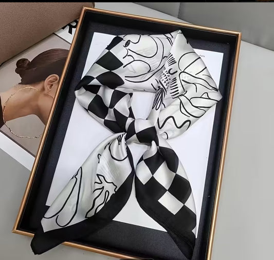 Checkerboard and Floral Square Scarf