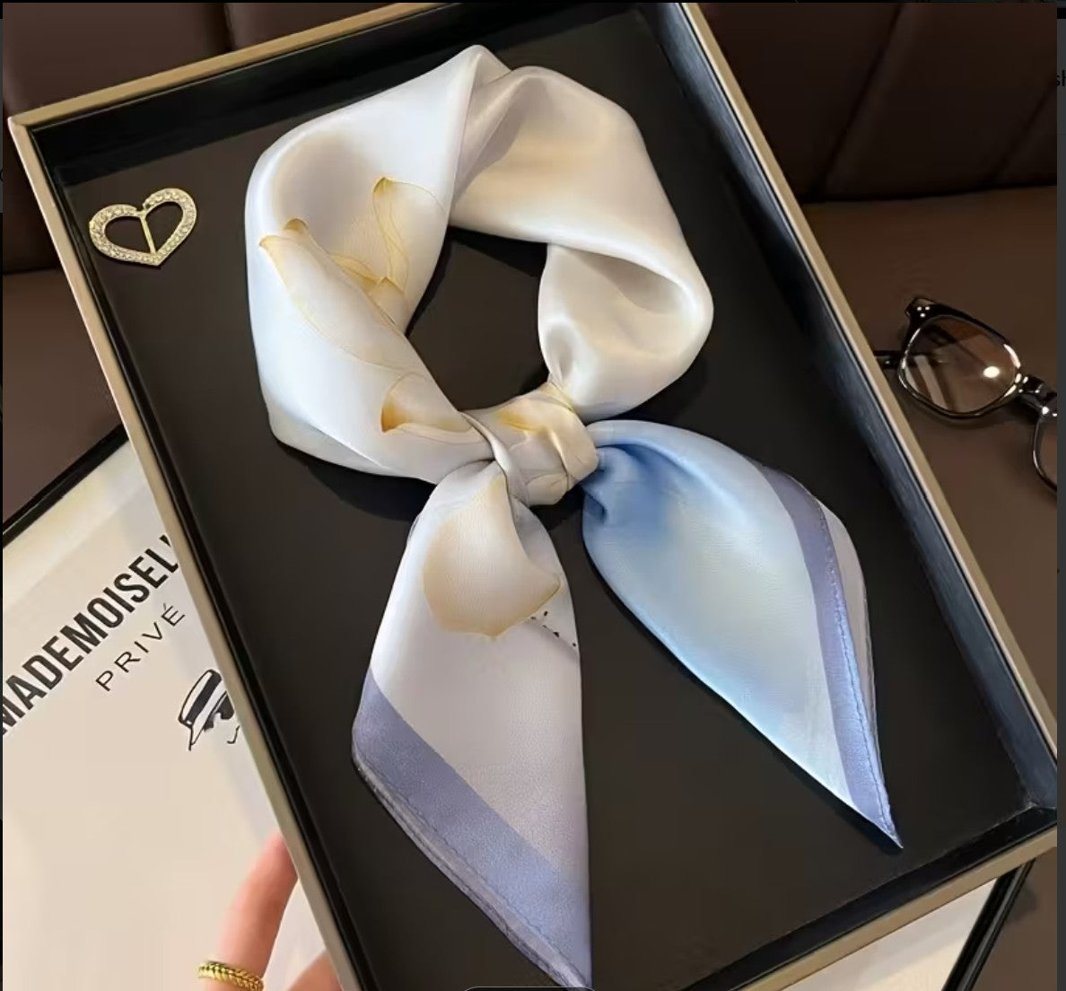 Blue to White Fade Floral Scarf