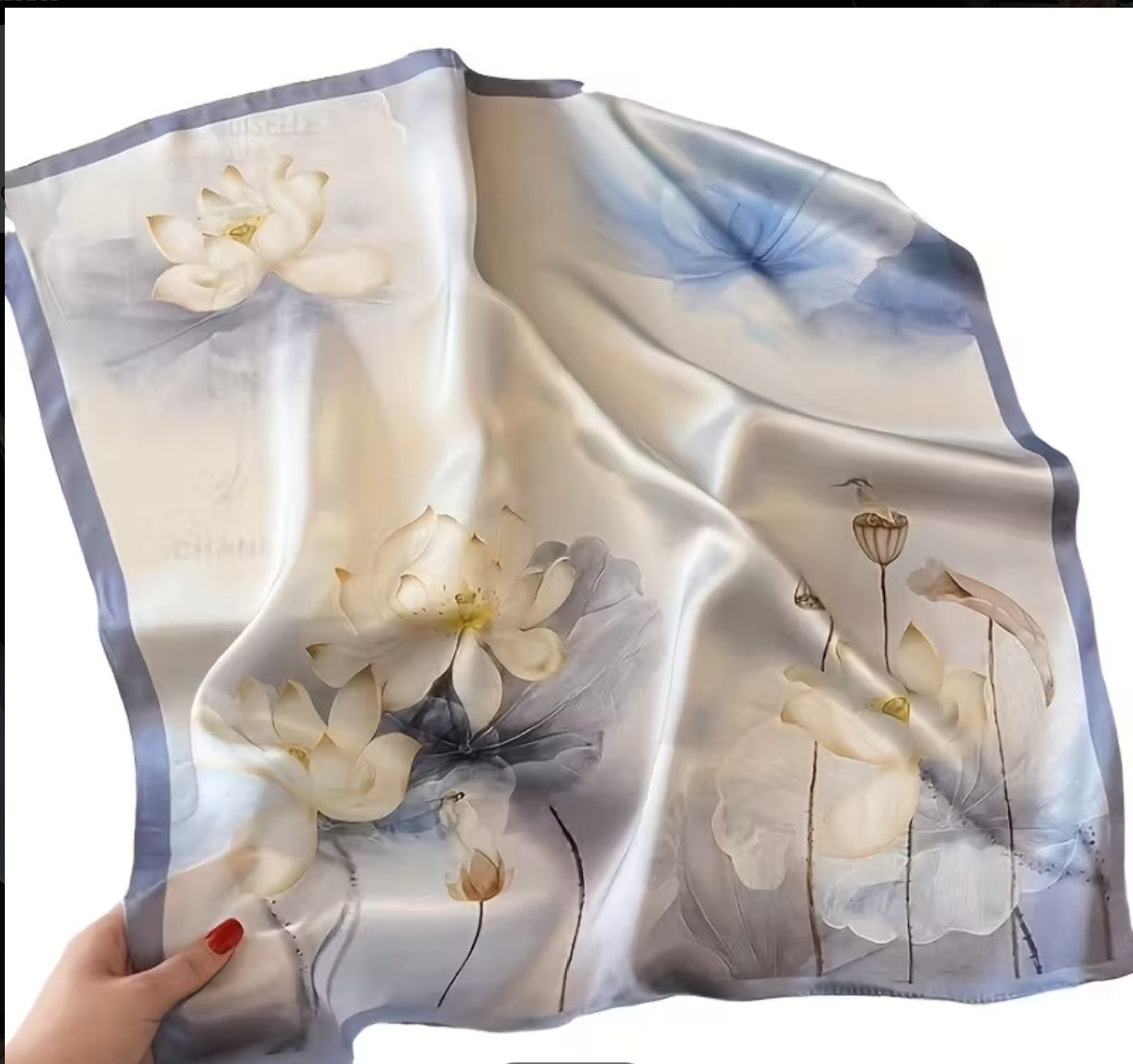 Blue to White Fade Floral Scarf