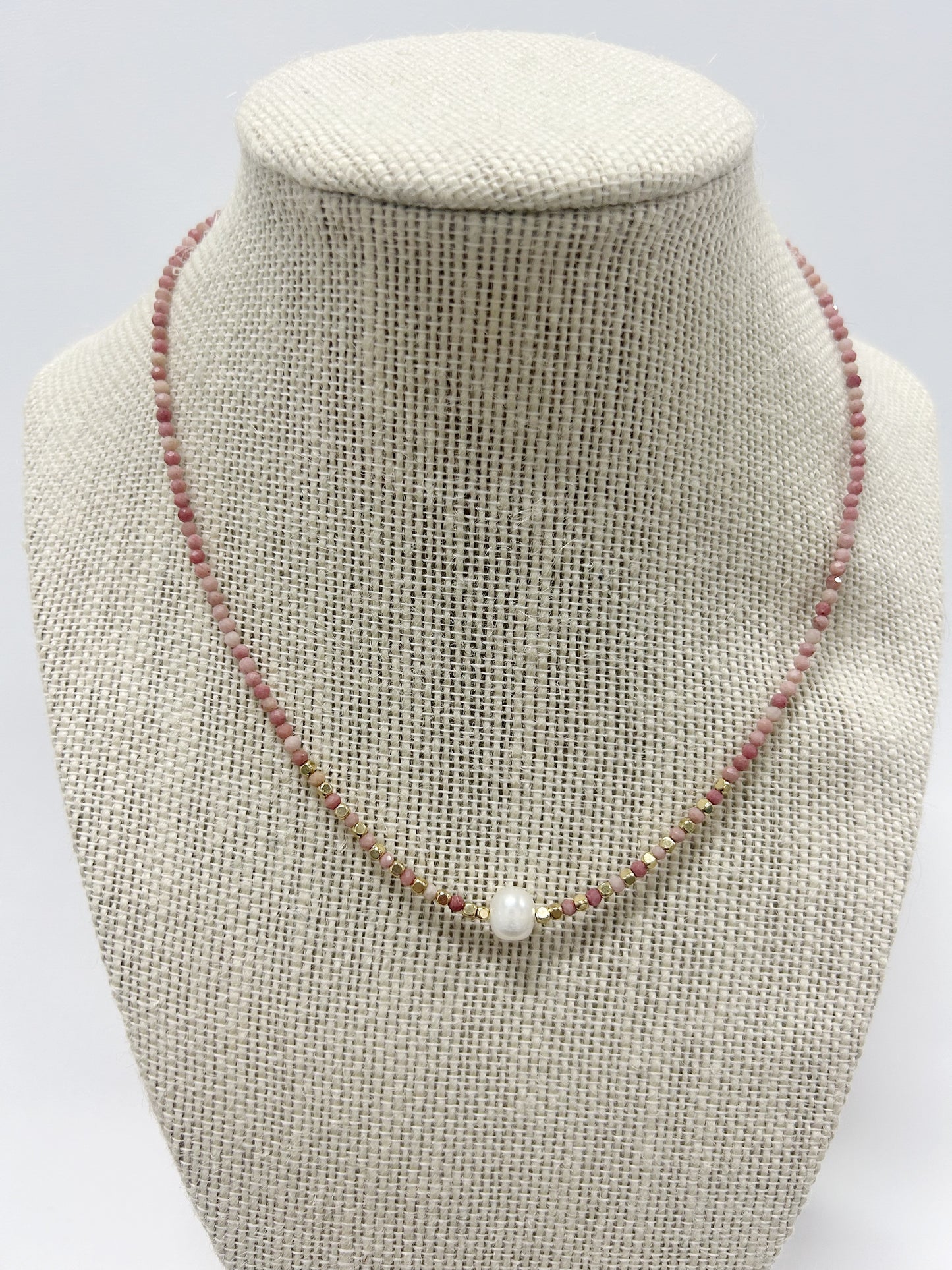 Sunrise Seed Bead with Gold and Pearl Necklace