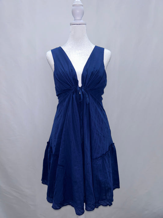 Sleeveless Solid Color Daily Short Dress Blue S