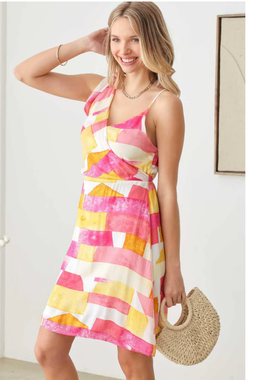 Abstract Wrap Tie Shoulder Dress