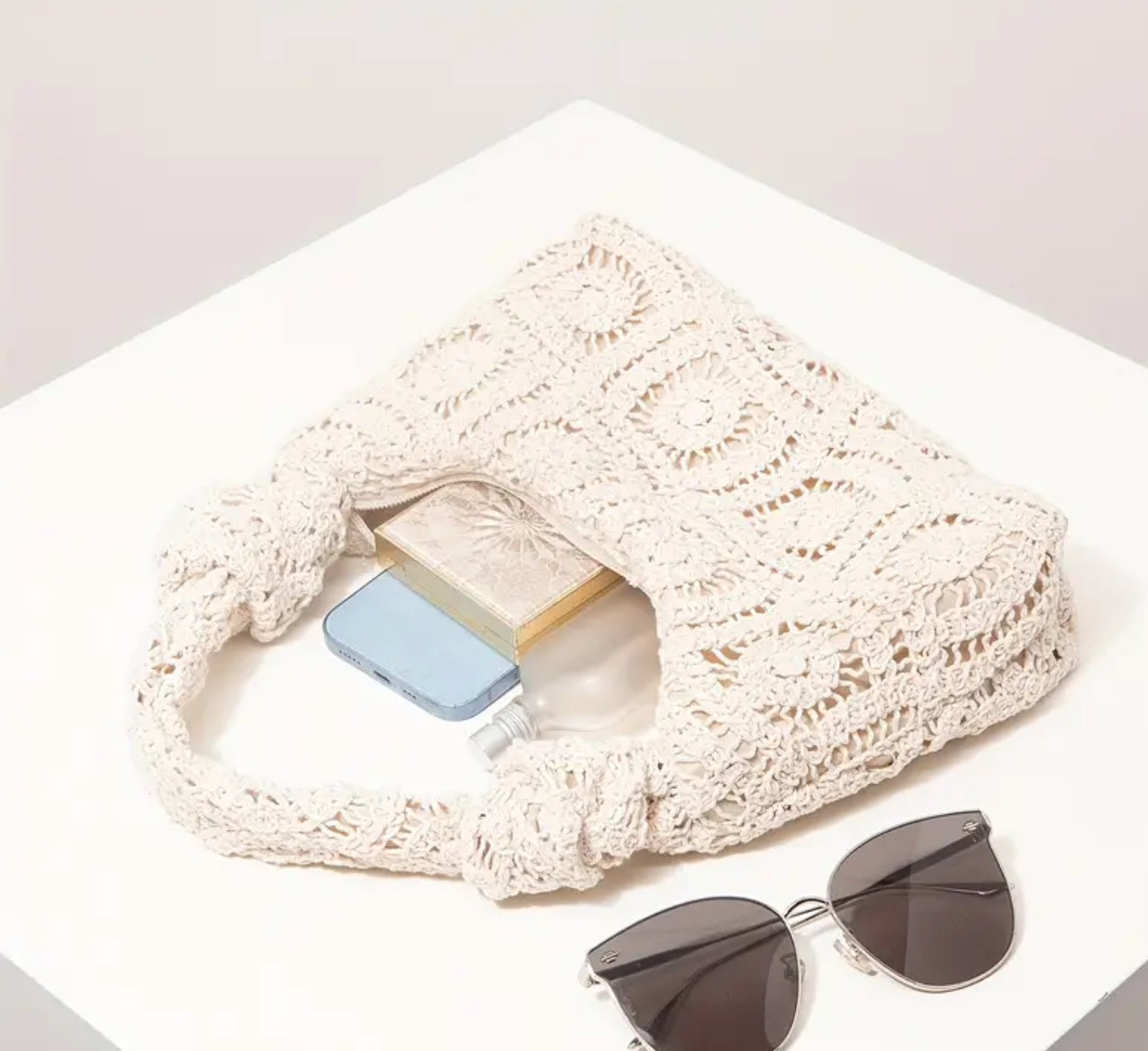 Floral Knit Crochet Handbag
