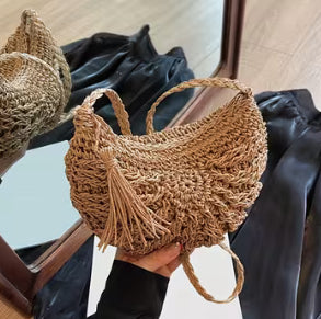 Woven Crossbody Bag with Tassel Detail