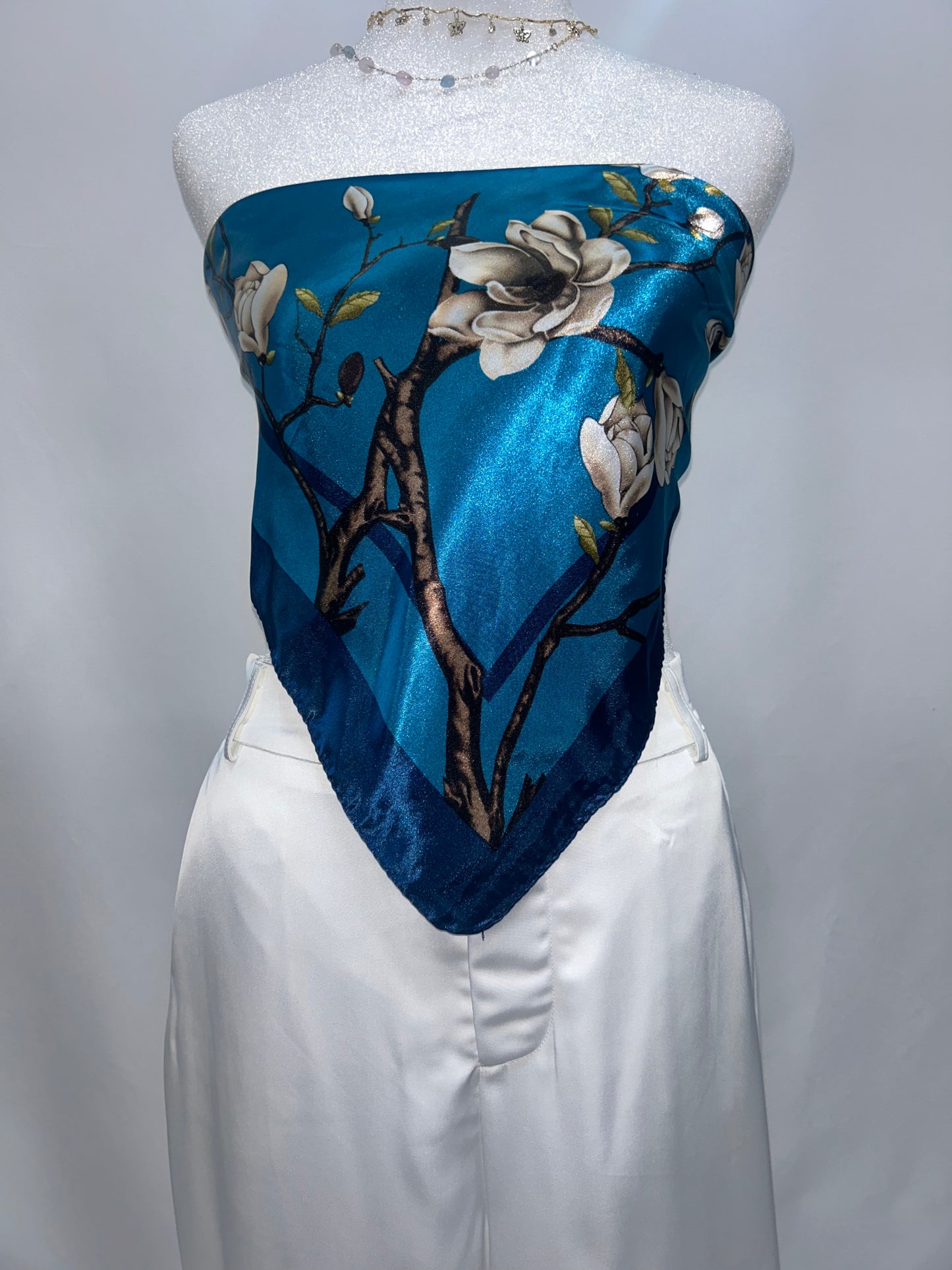 35" Cyan Blue Magnolia Scarf