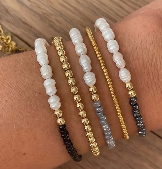 Pearl Elegant Beaded Bracelet Set 4 Piece Bundle