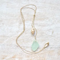 Sea Glass Shell Necklace in gold | 16 inches